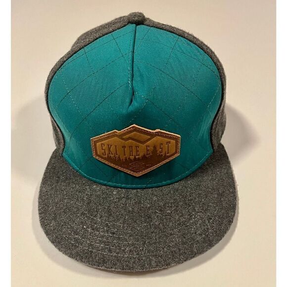 Ski The East Wool Blend Icon Flatbrim Trucker Hat Green, Grey Leather Patch NWOT - Picture 1 of 10